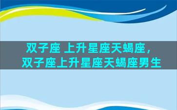 双子座 上升星座天蝎座，双子座上升星座天蝎座男生